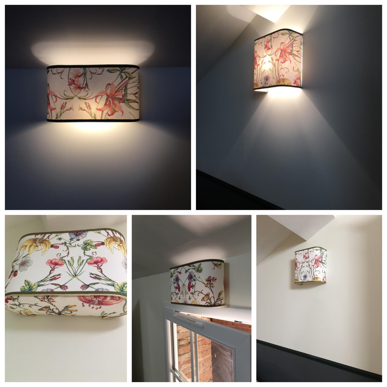 Montage floral montrant plusieurs vues d'une applique lumineuse à motif fleuri